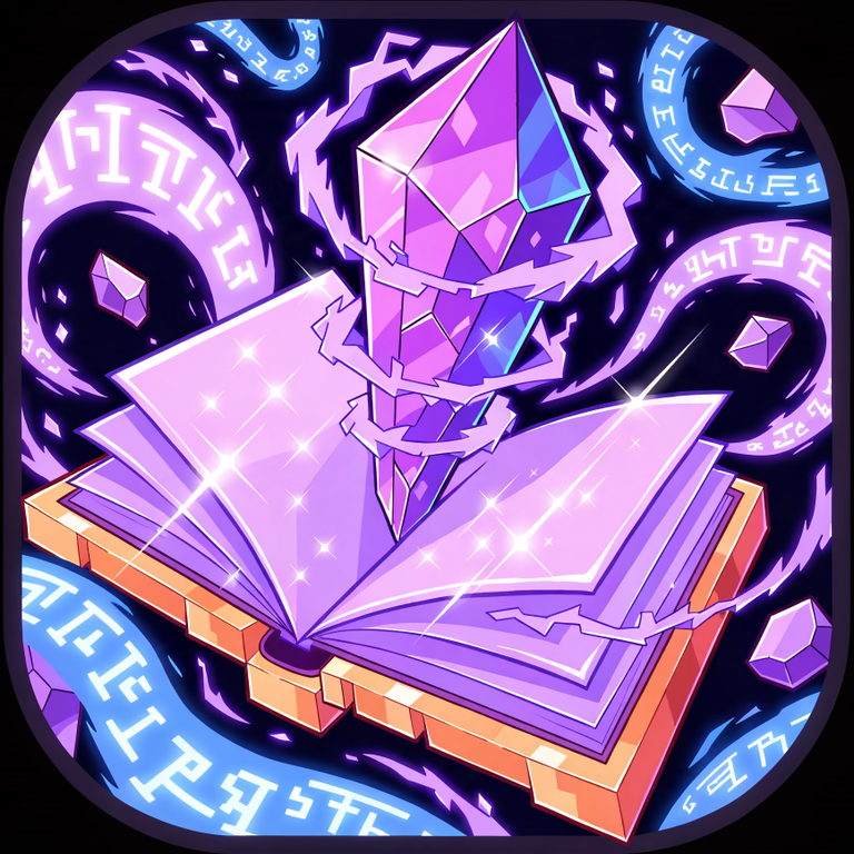 Enchants Unleashed logo: an amethyst crystal rising from an open enchanted book, ringed by glowing runes.